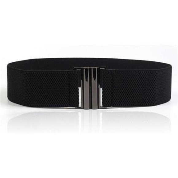 Womens Black Vintage Plus Elastic Stretchy Waist Cinch Trimmer Belt - Picture 1 of 7